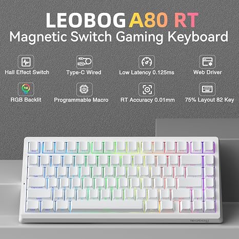 Aula LEOBOG A80 RT Hall Effect Mechanical Wired Gaming Keyboard - White
