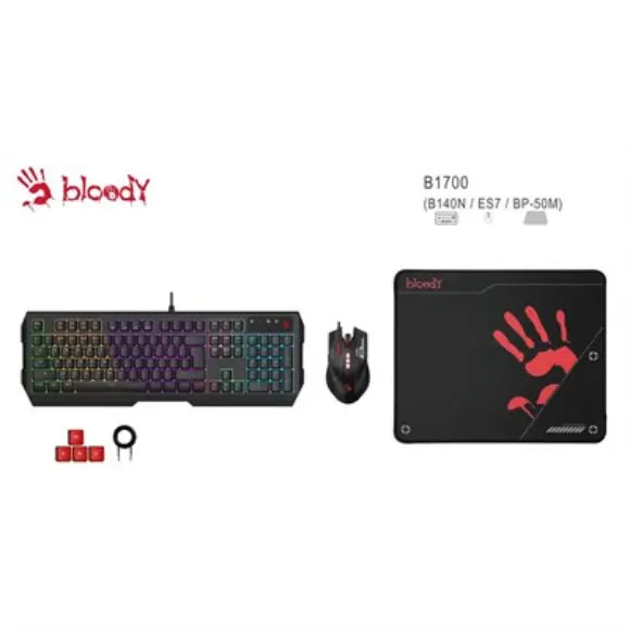 Bloody B1700 NEON Gaming Desktop Keyboard Mouse - Black - PakByte Computers 