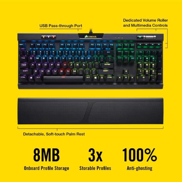 Corsair K70 RGB MK.2 Mechanical Gaming Keyboard - Cherry MX Red - RGB LED Backlit - PakByte Computers 
