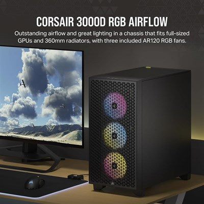 Corsair 3000D RGB AIRFLOW Mid-Tower PC Case - Black - PakByte Computers 