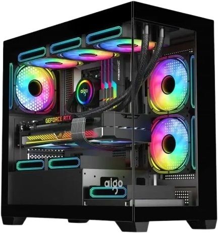 DarkFlash C218M Tempered Glass mATX PC Case, 4x ARGB Fans Pre-Installed – Black