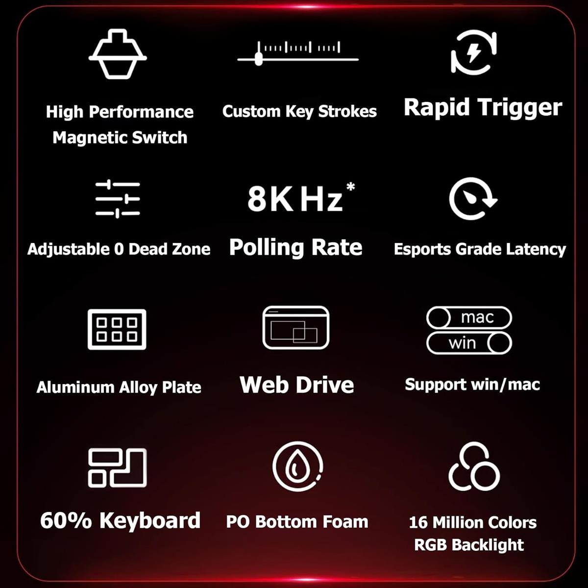 FGG MadLions MAD68 HE RGB 60% Wired Magnetic Switch Gaming Keyboard, Contour Line (Red) - PakByte Computers  