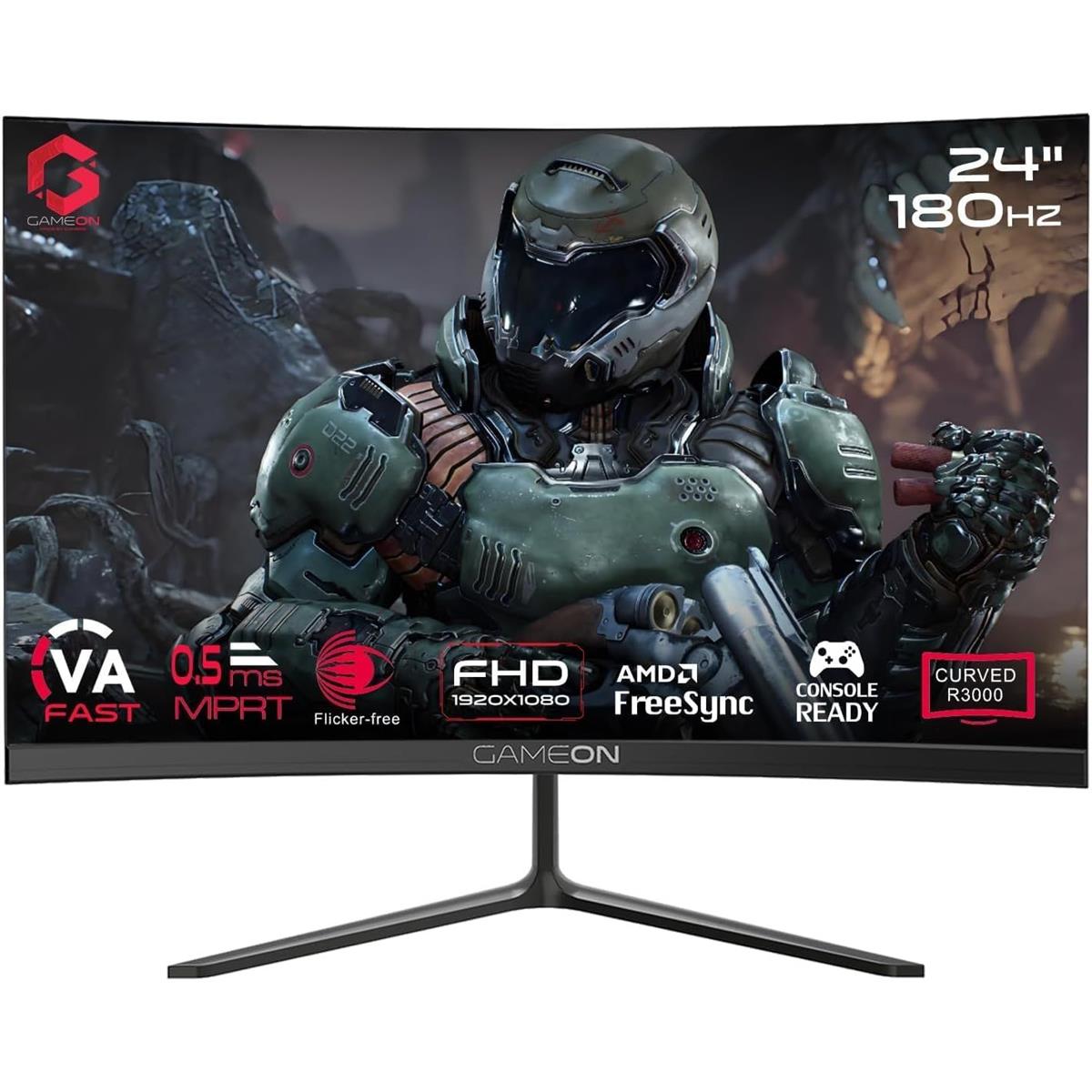 GameOn GOC24F180VA Pro Series 24" Curved 180hz Gaming Monitor, 1920x1080p FHD Fast VA Panel, 0.5ms, HDMI 2.1, G-Sync & Freesync, Crosshair assistant, Built-in Speakers, Supports HDR, PS5, VRR - PakByte Computers  