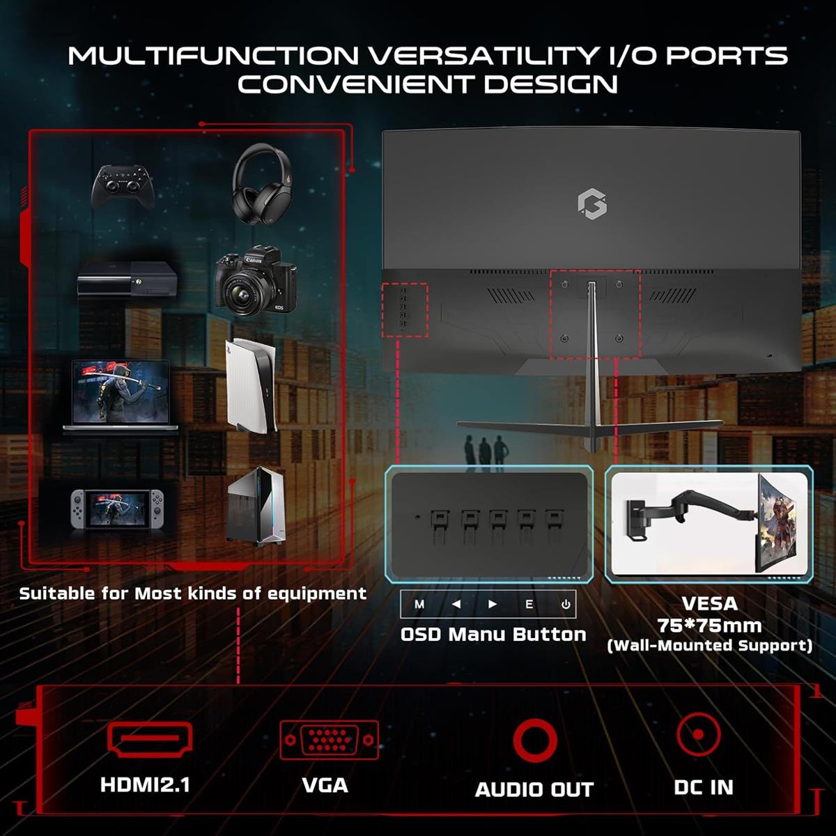 GameOn GOC27F120VA Pro Series 27" Curved 120hz Gaming Monitor, 1920x1080p FHD VA Panel, 1ms, HDMI 2.1, Freesync, Crosshair assistant, Built-in Speakers, Supports PS5, VRR - PakByte Computers  