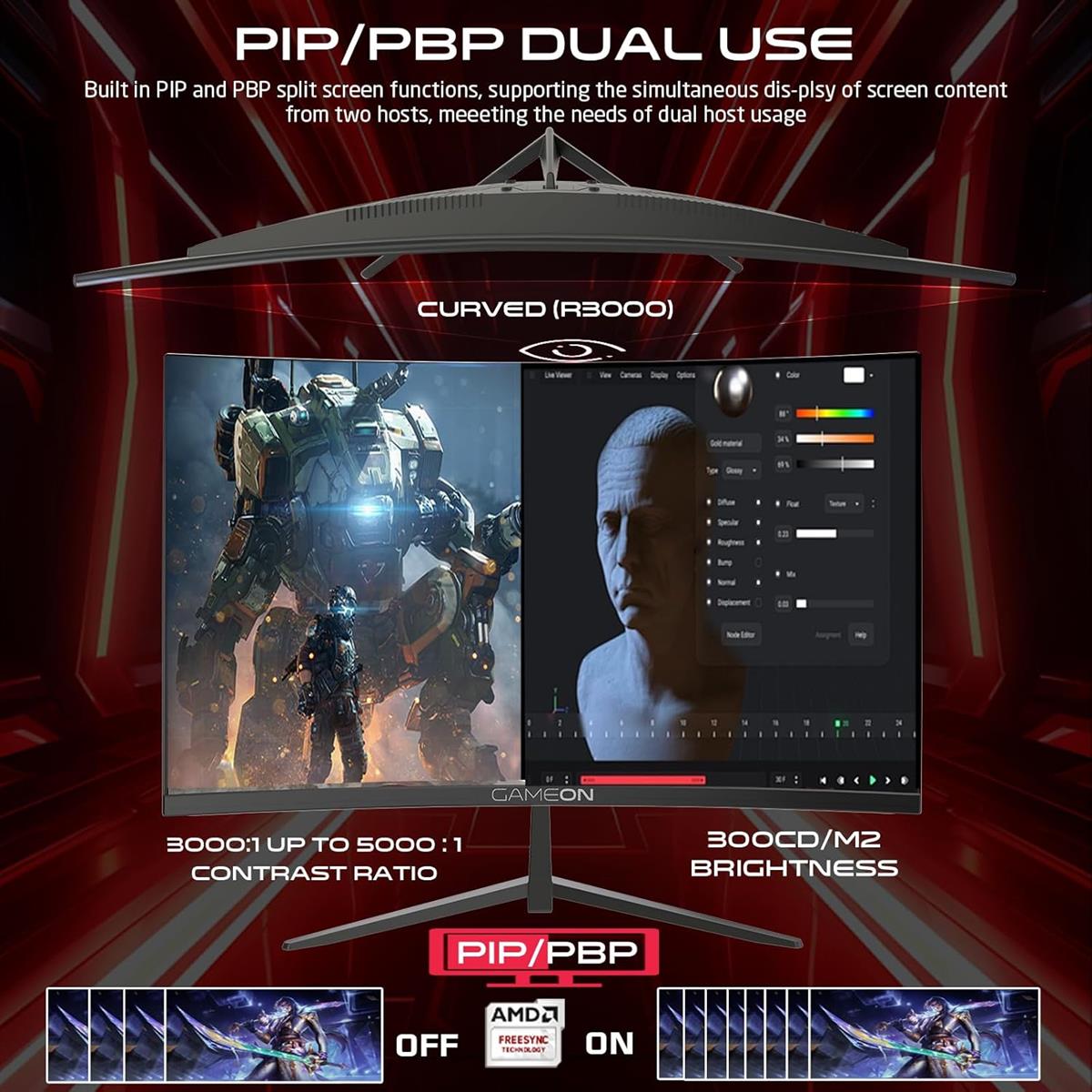 GameOn GOC27Q180VA Pro Series 2k Curved, 180hz Gaming Monitor, 27 inch, 2560x1440p QHD Fast VA Panel, 180Hz, 0.5ms - PakByte Computers  