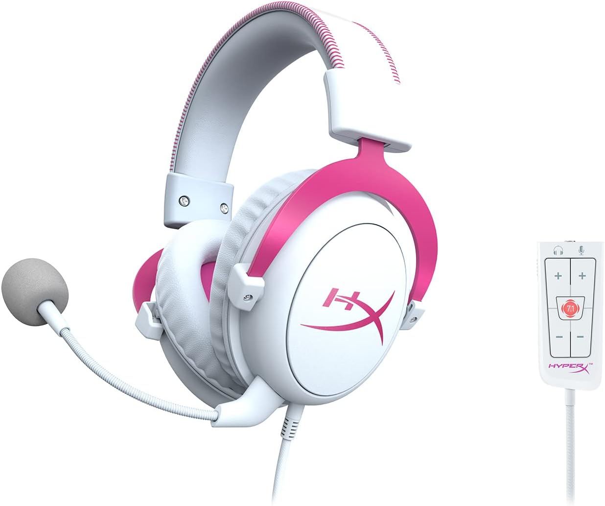 HyperX Cloud 2 - Gaming Headset, 7.1 Virtual Surround Sound - White/Pink  