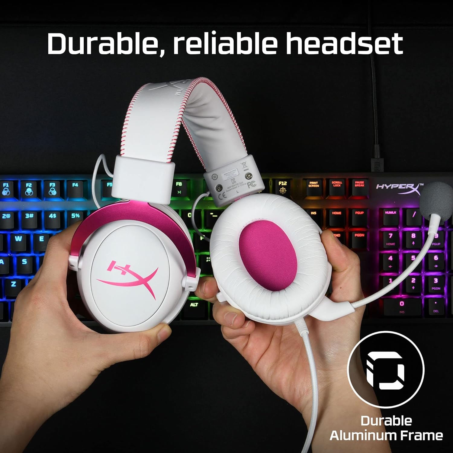 HyperX Cloud 2 - Gaming Headset, 7.1 Virtual Surround Sound - White/Pink