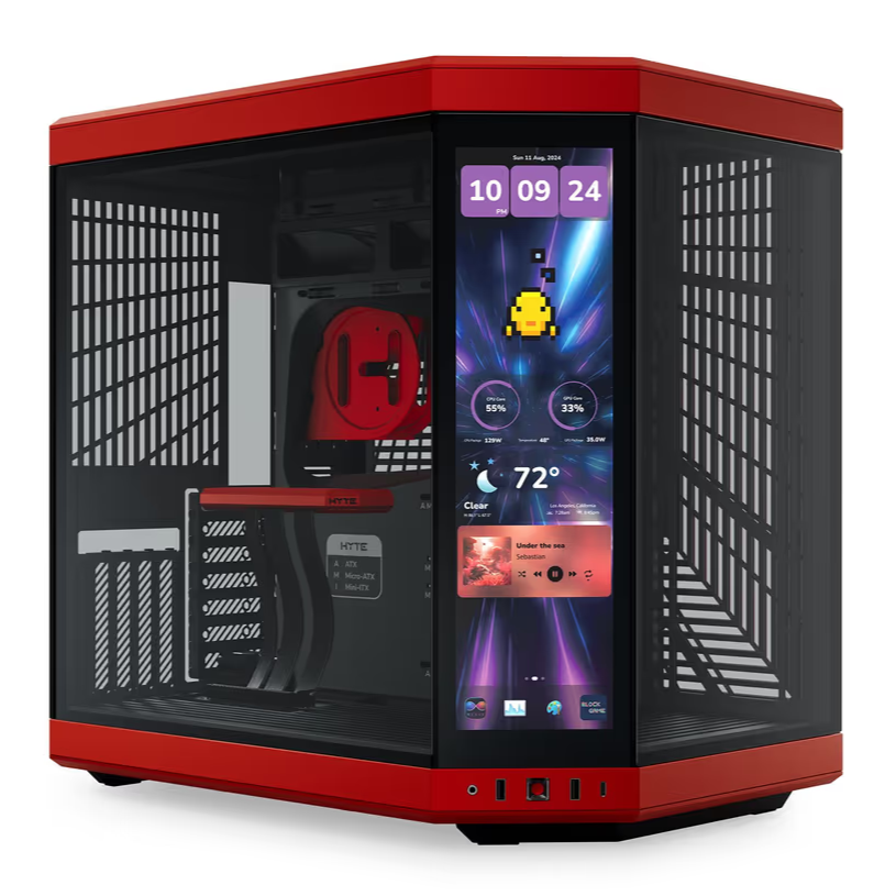 Hyte Y70 Touch Infinite Modern Aesthetic Mid-Tower ATX Gaming Case With LCD Screen - Black Cherry