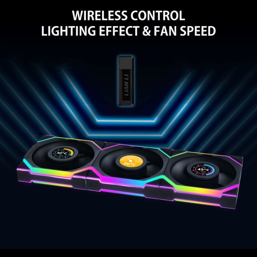 Lian Li UNI FAN SL 120 Wireless LCD ARGB Case Fan Triple Pack - Black - PakByte Computers  