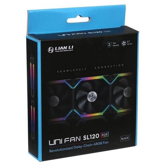 Lian Li UNI Fan SL120 Single Pack Black Without Controller (ARGB 120mm LED PWM Daisy-Chain) 12UF1B - PakByte Computers 