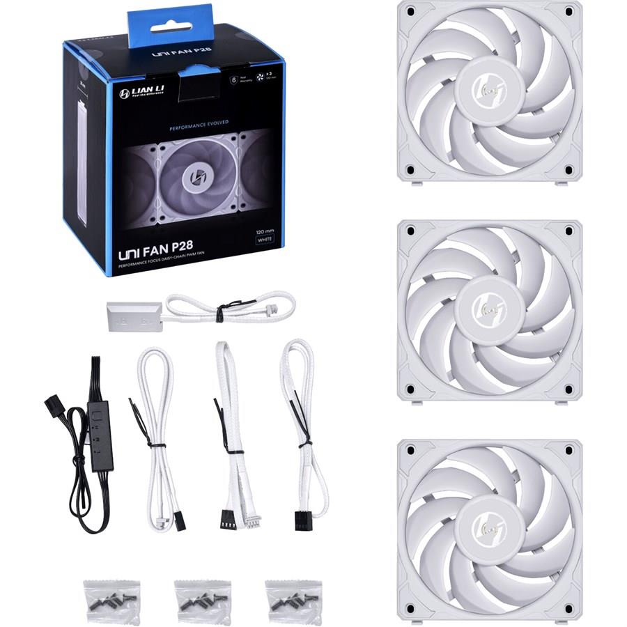 Lian Li Uni Fan P28 120mm PWM - Triple Pack - White - PakByte Computers  
