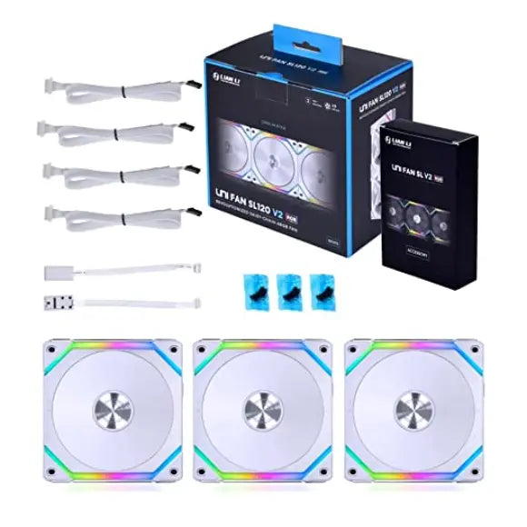 Lian Li UNI Fan SL 120 V2 TRIPLE PACK - White - PakByte Computers 