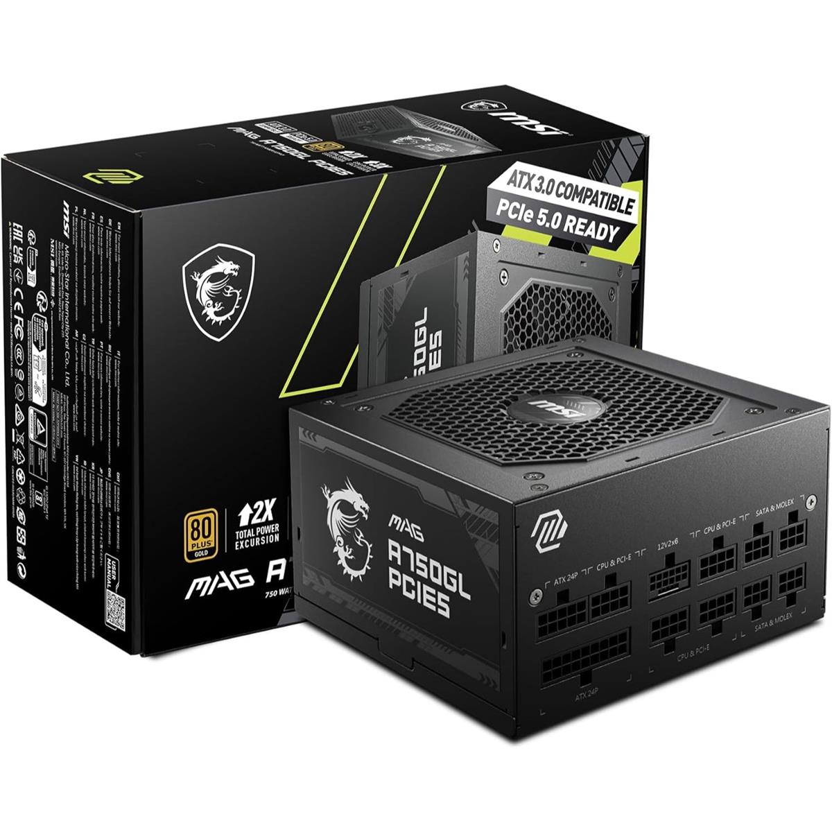 MSI MAG A750GL PCIE5 750W 80 Plus Gold Full Modular Power Supply