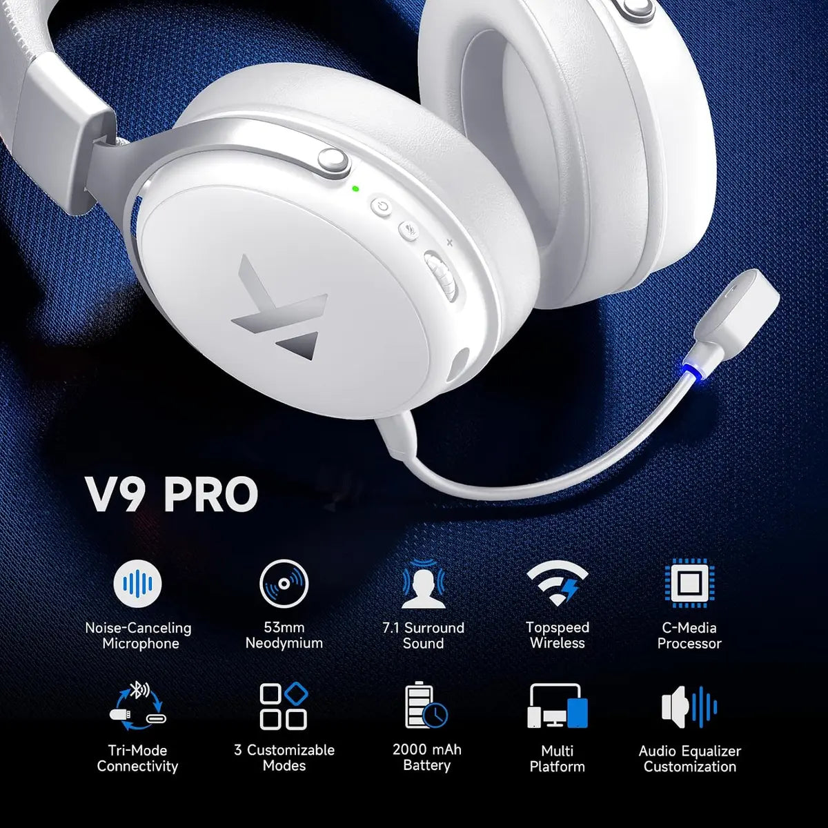 Mchose V9 PRO Wireless Gaming Headset 7.1 Surround Sound - Icy White