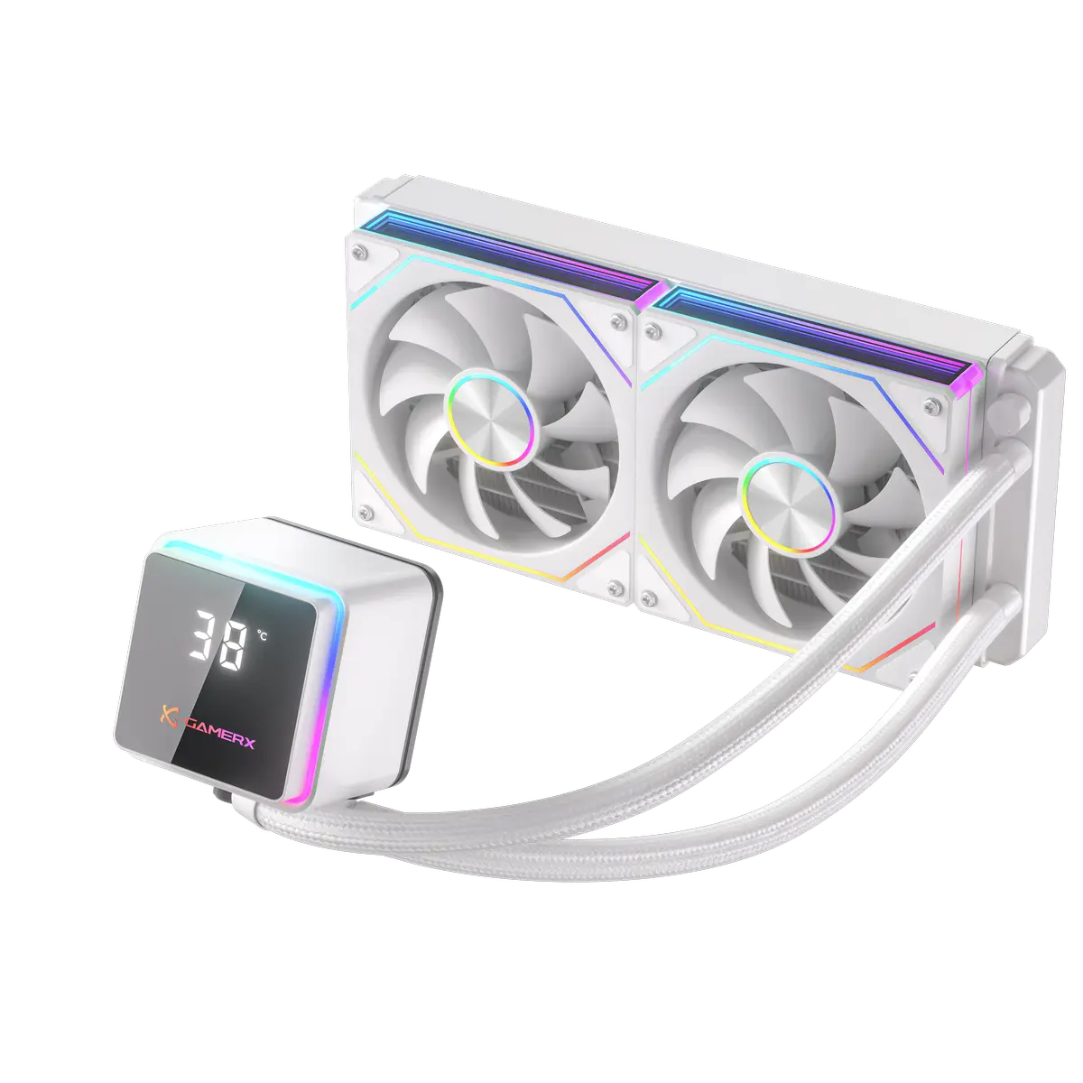 Power Train M240 240mm ARGB AIO Liquid CPU Cooler with LCD Display - White