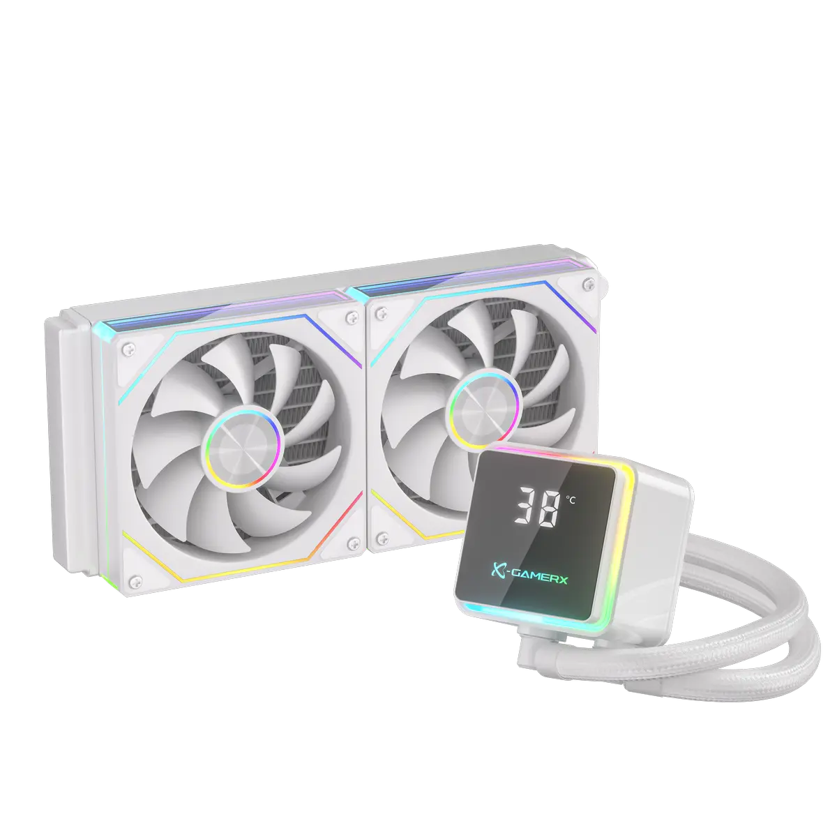 Power Train M240 240mm ARGB AIO Liquid CPU Cooler with LCD Display - White