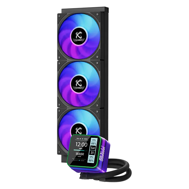 Power Train S360 360mm ARGB AIO Liquid CPU Cooler with 2.8" LCD Screen - Black