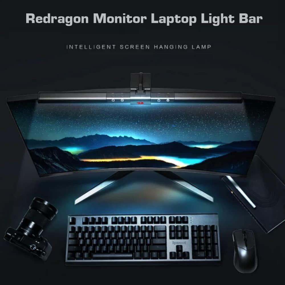 Redragon GML-113 Beryl Monitor Light Bar, E-Reading LED Computer Screenbar Lamp w/6-Level Hue Dimming, Sticker-Free Weighted Hanging Mount & Solid Aluminum Alloy Cover, USB Powered Plug & Play, Black - PakByte  