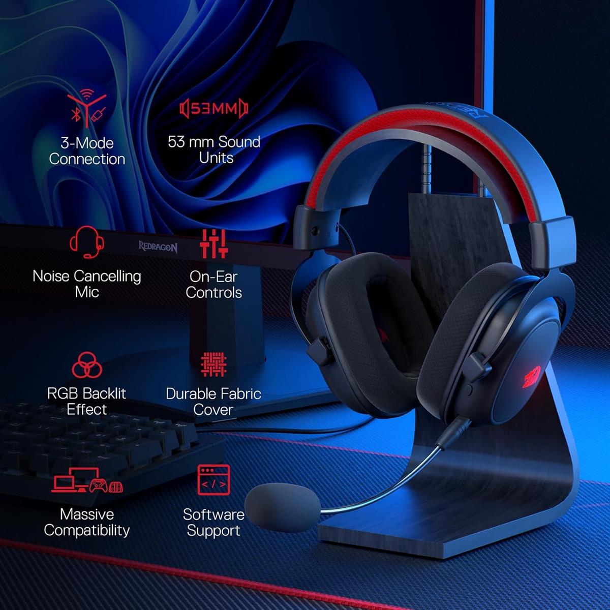 Redragon H510 Zeus Pro 3-Mode RGB  7.1 Surround Sound Wireless Gaming Headset - PakByte Computers  