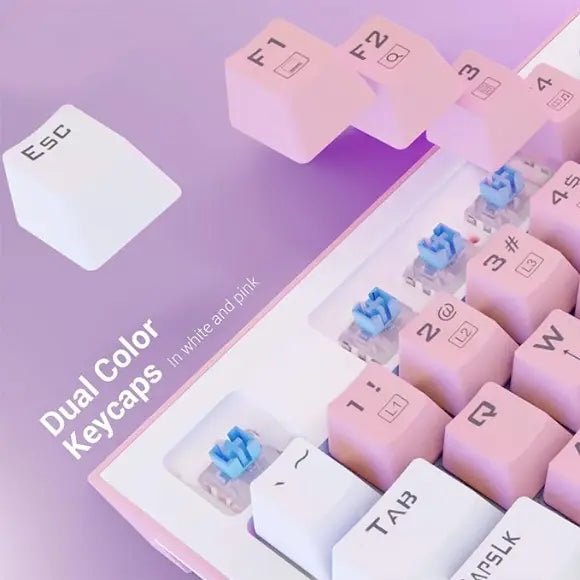 Redragon WIB BES K611 Dual Color Keys Mechanical Gaming Keyboard - White/Pink - PakByte Computers 