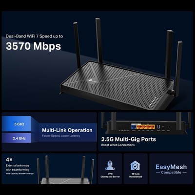 TP-Link Archer BE230 BE3600 Dual-Band Wi-Fi 7 Router