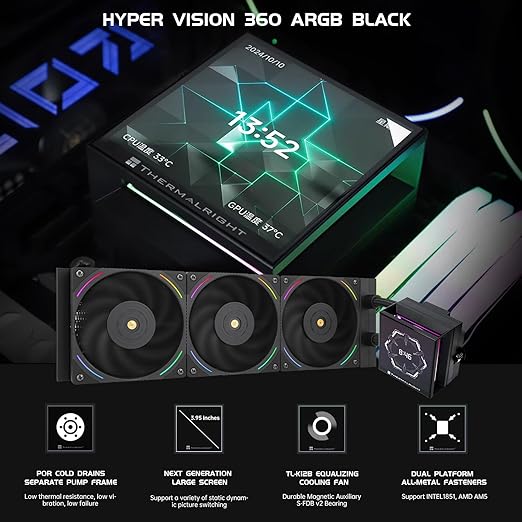 Thermalright Hyper Vision 360 ARGB AIO CPU Liquid Cooler - Black
