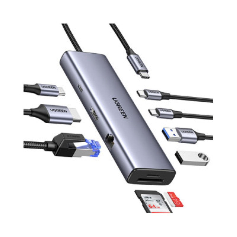 UGREEN 15375 USB-C to 2*USB3.0+2*USB-C+HDMI+RJ45+SD&TF +PD port Converter - PakByte Computers  