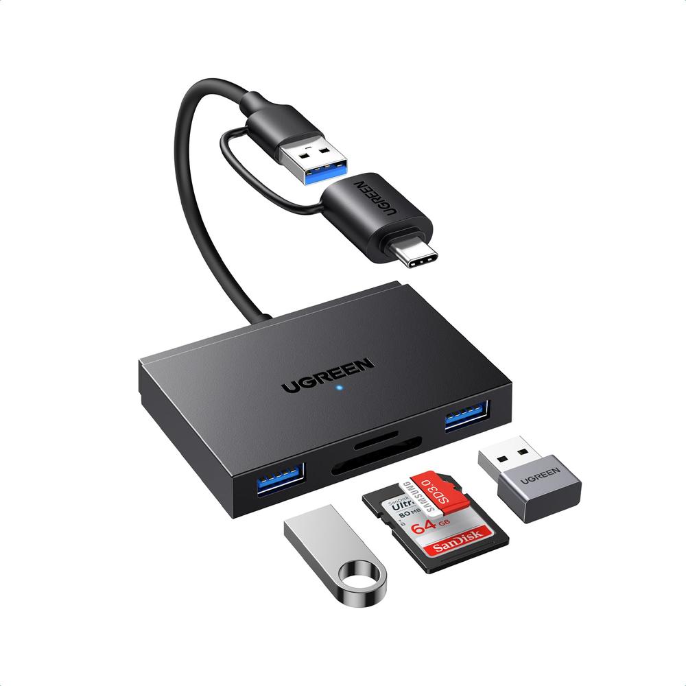 UGREEN 45167 USB-C 4IN1 Card Reader With 2X USB3.0 + 1X SD/TF-BK - PakByte Computers  