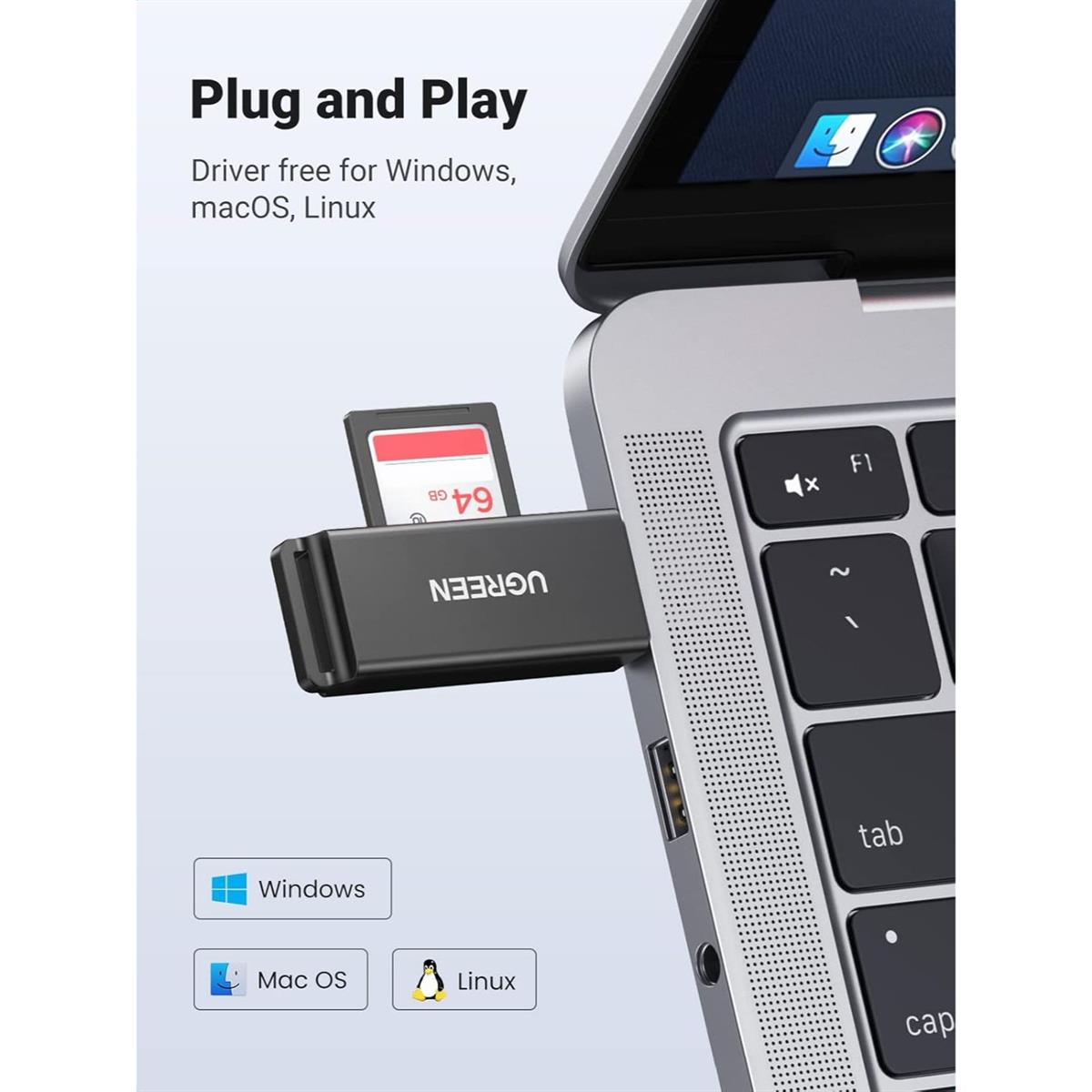 UGREEN USB 3.0 to TF + SD Dual Card Reader (Black) - PakByte  