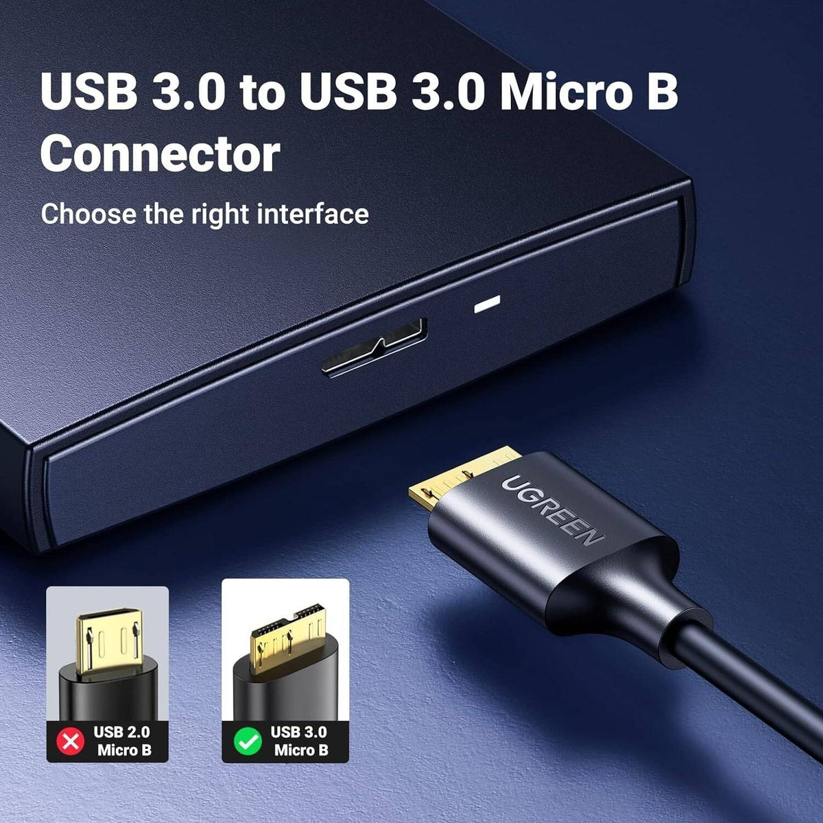 UGREEN 10843 USB 3.0 A Male To Micro USB 3.0 Male Cable - Black - 2M