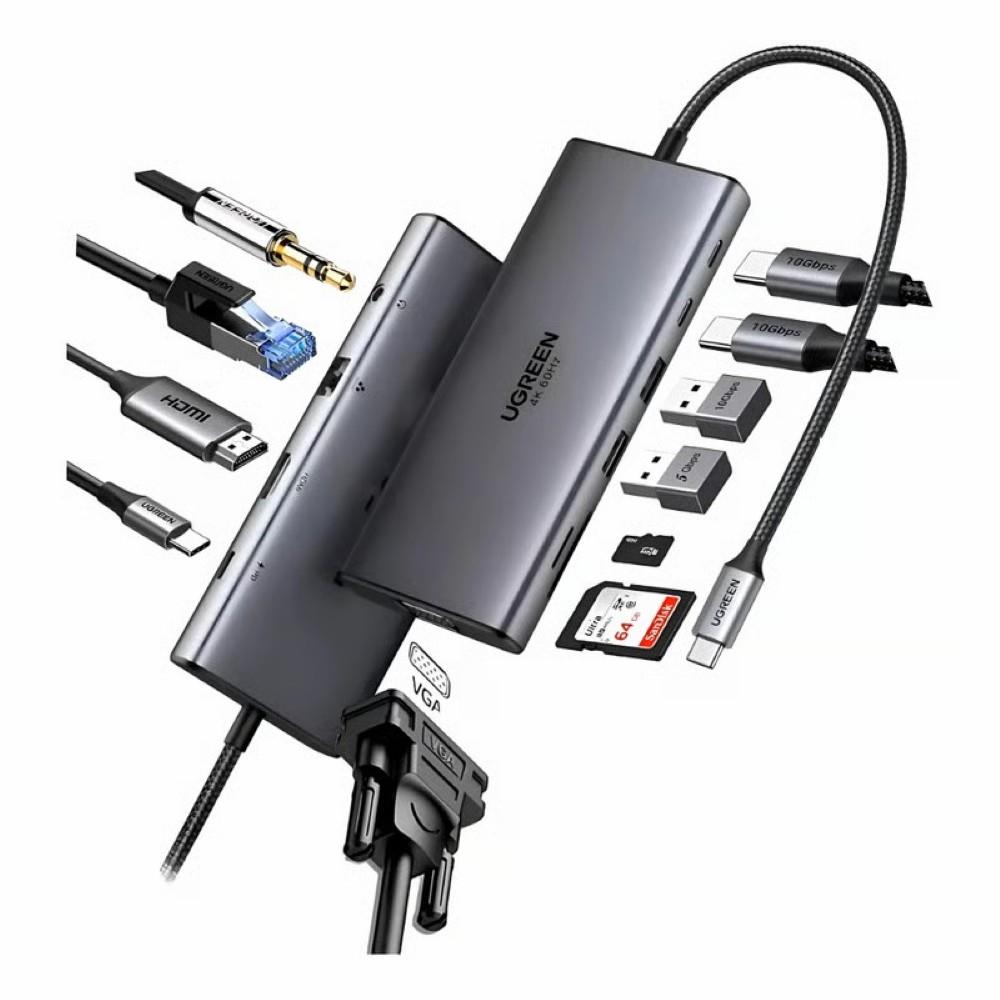 Ugreen 11-in-1 USB-C Hub Docking Station Gigabit Ethernet Adapter 4K@60Hz HDMI, 100W PD Charging, USB A&C Data Ports, SD/TF Card Reader - PakByte Computers  