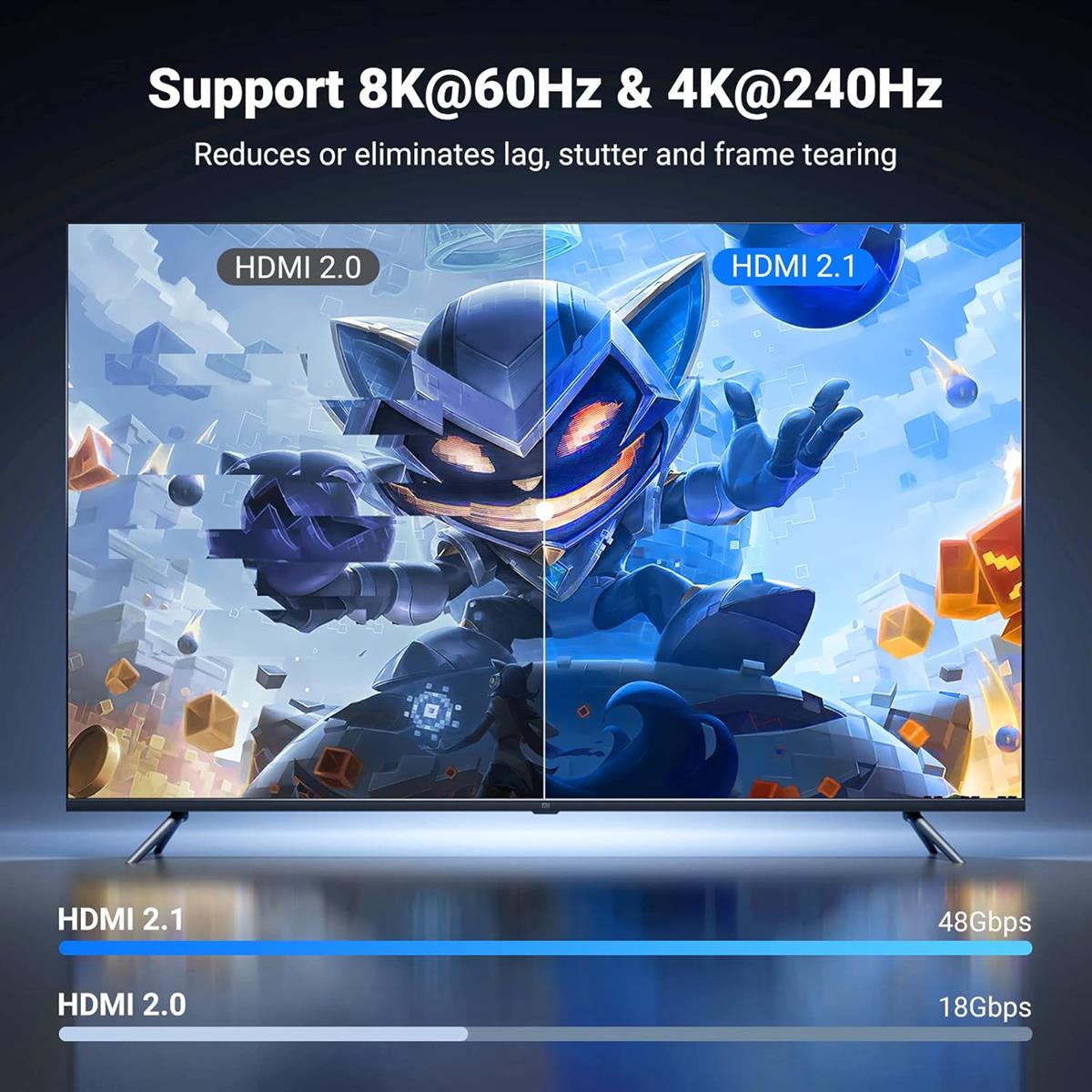Ugreen 8K HDMI Cable 2.1 48Gbps Ultra High Speed Braided HDMI Cord 10K 8K@60Hz 4K@240Hz, eARC HDR10 HDCP 2.2 & 2.3, HDMI Cable Compatible with PS5/Xbox Series X/Roku TV/HDTV/Blu-Ray - 2m - PakByte  