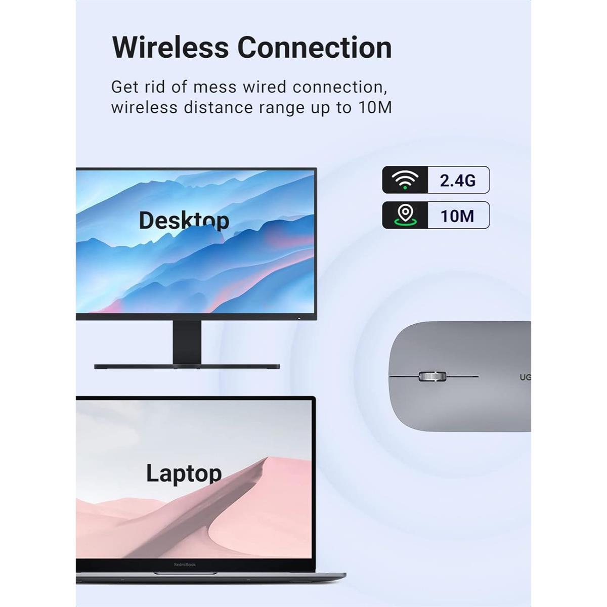Ugreen Slim 2.4G Wireless Mouse - Light Gray - PakByte Computers  