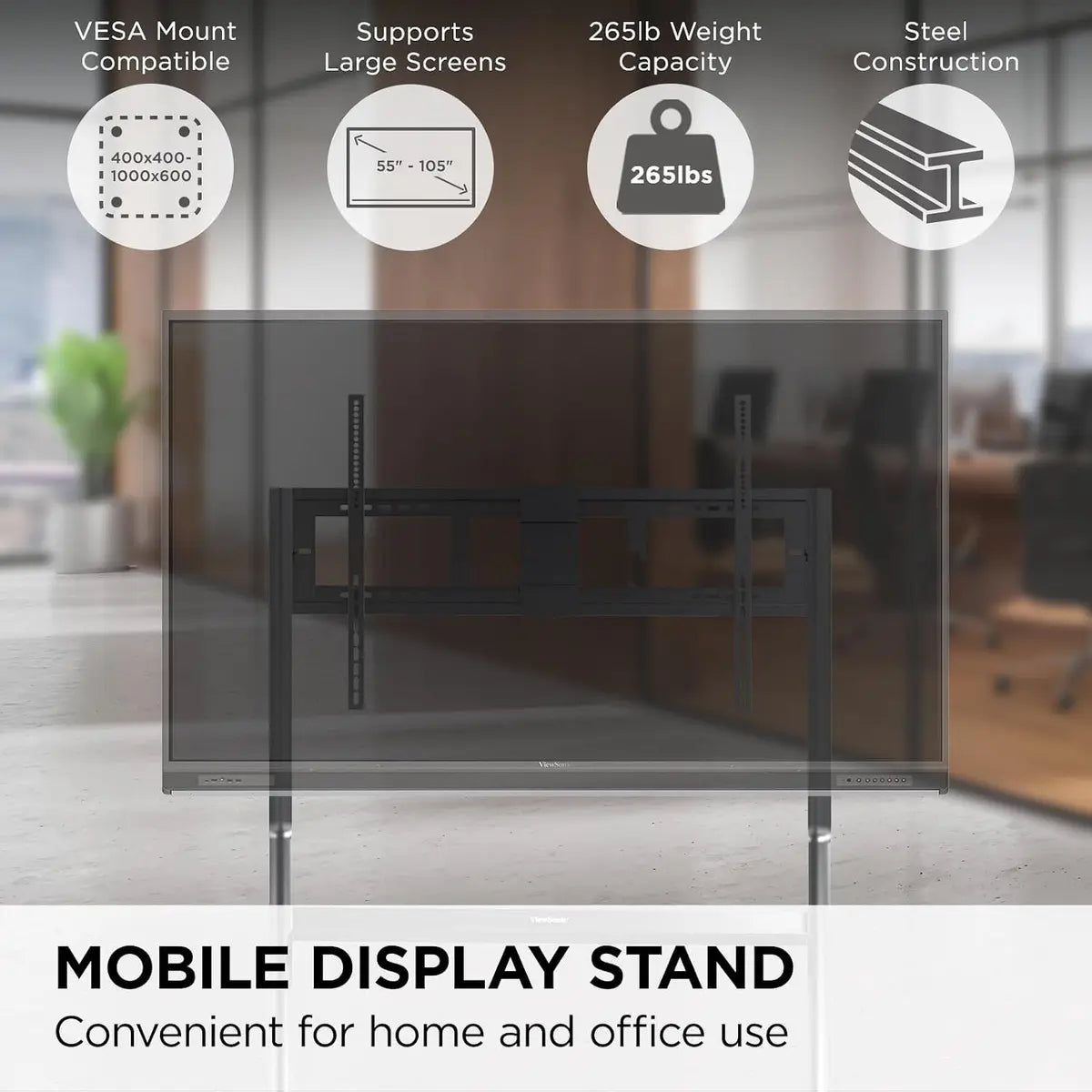 ViewSonic VB-STND-009 Slim Mobile TV Cart for 55 to 86" Screens