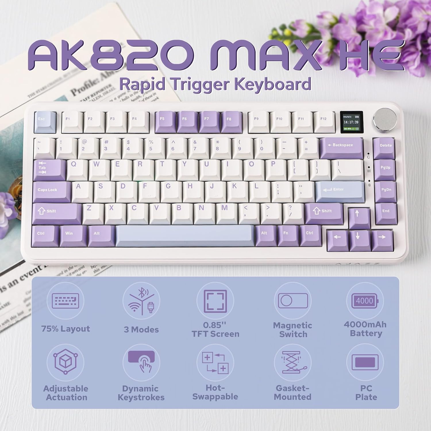 Ajazz AK820 Max HE Hall Effect Magnetic Gaming Keyboard - White