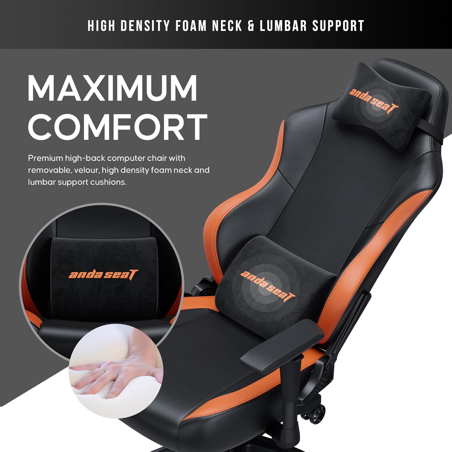 Anda Seat Luna Large Gaming Chair - Black/Orange