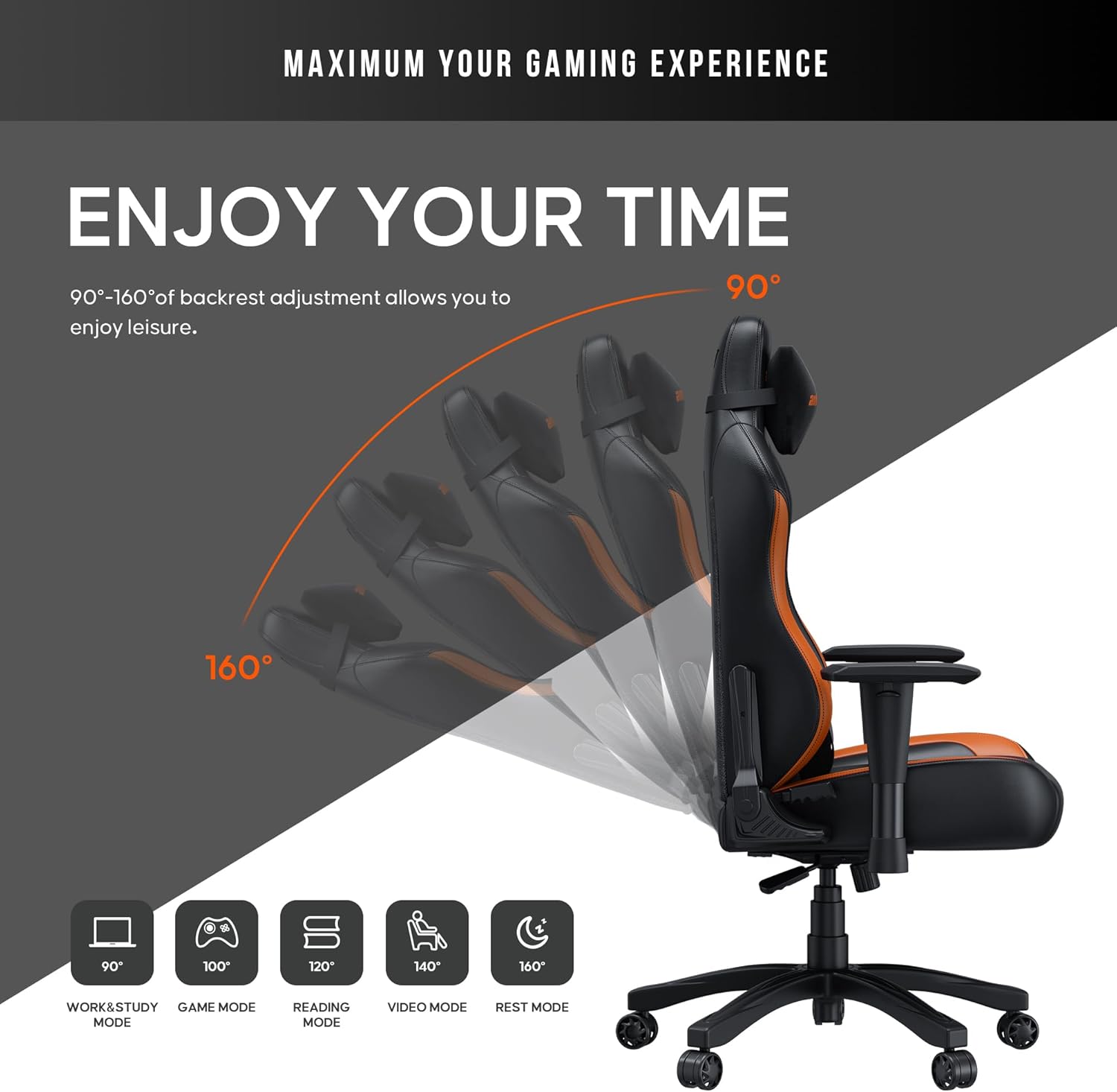 Anda Seat Luna Large Gaming Chair - Black/Orange