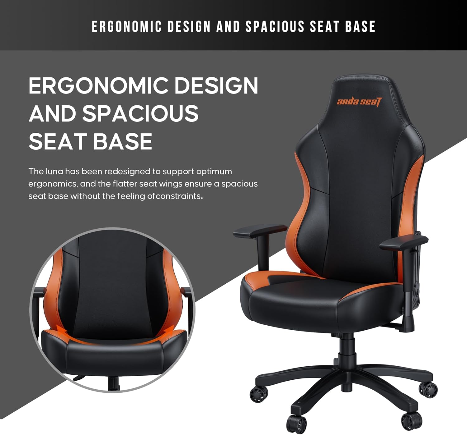 Anda Seat Luna Large Gaming Chair - Black/Orange