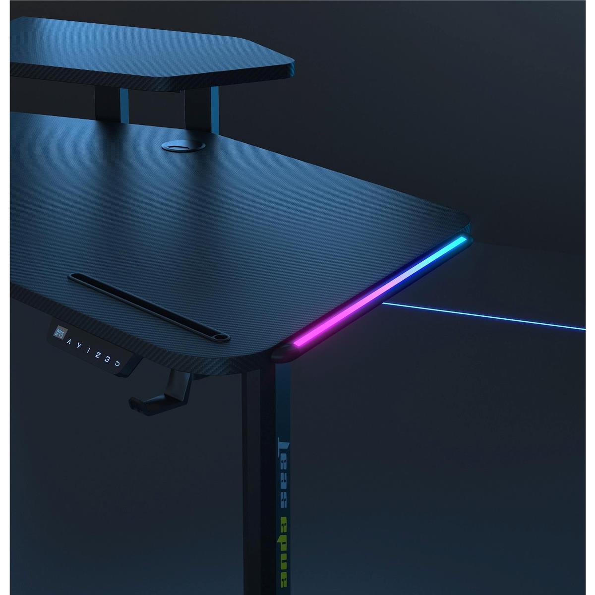 AndaSeat Shadow Warrior Electric Gaming Desk, Adjustable Carbon Fiber Texture Tabletop RGB, Black