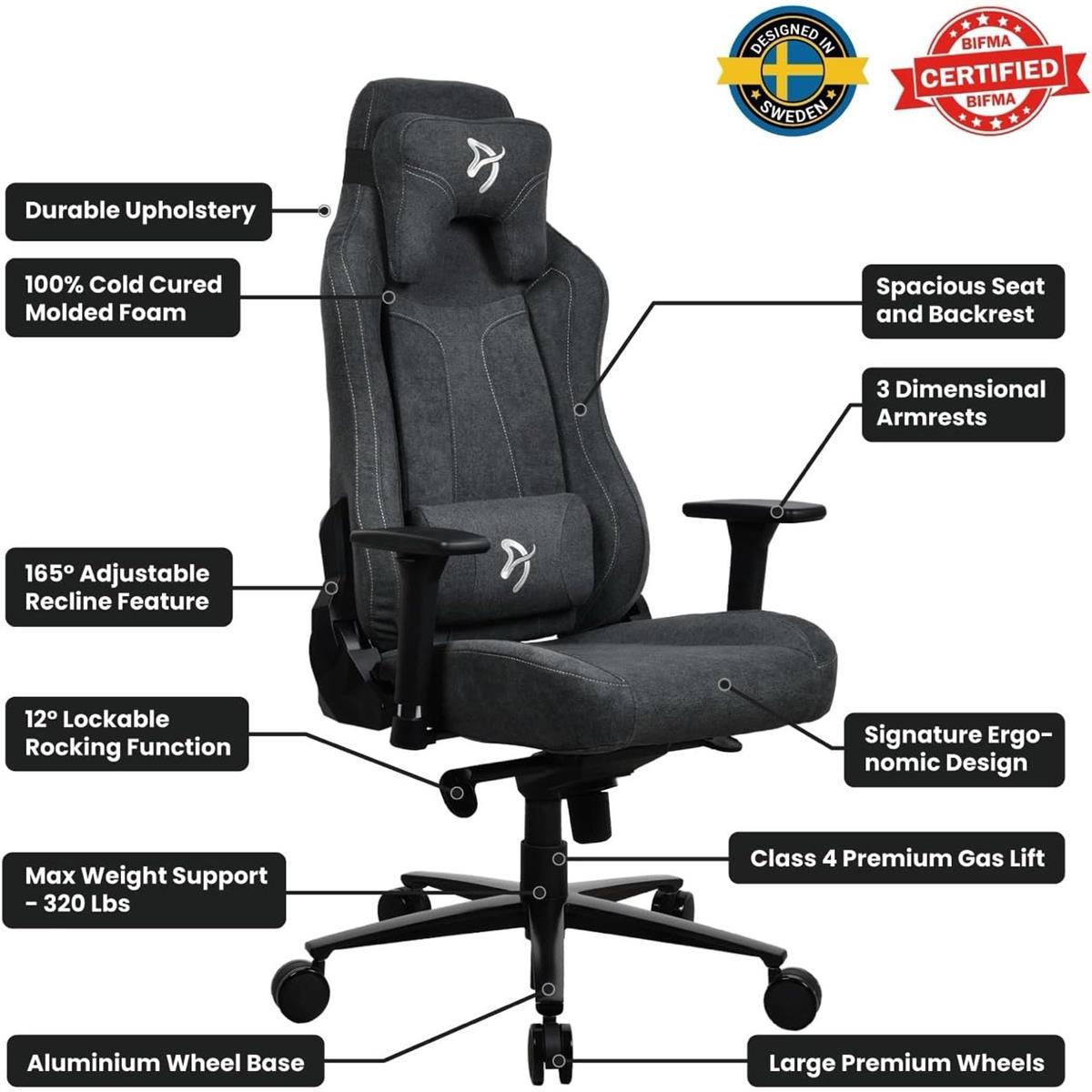Arozzi Vernazza Soft Fabric Durable Ergonomic Office and Gaming Chair - Dark Gray