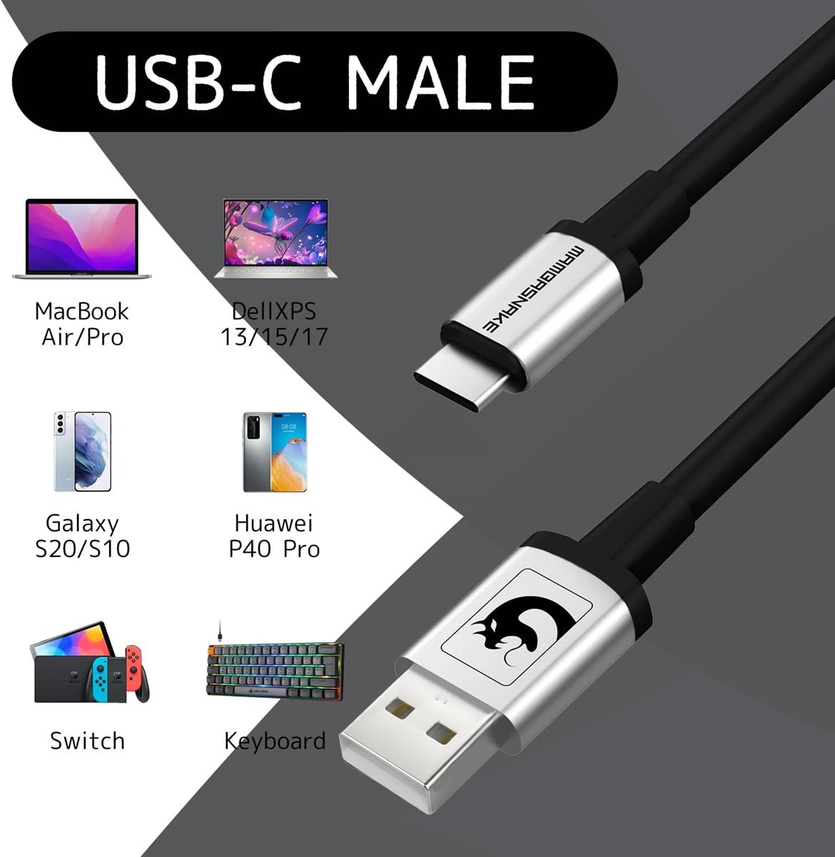Attack Shark x MambaSnake C01 Custom Coiled USB C to A Cable - Black