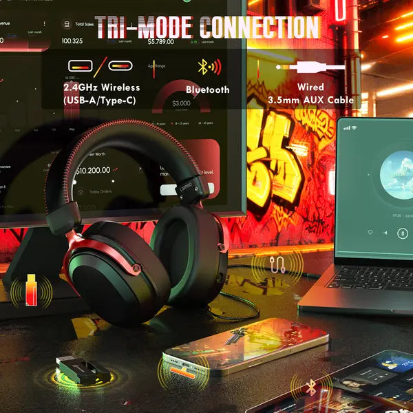 Attack Shark L30Pro Wireless Gaming Headset - Black/Red