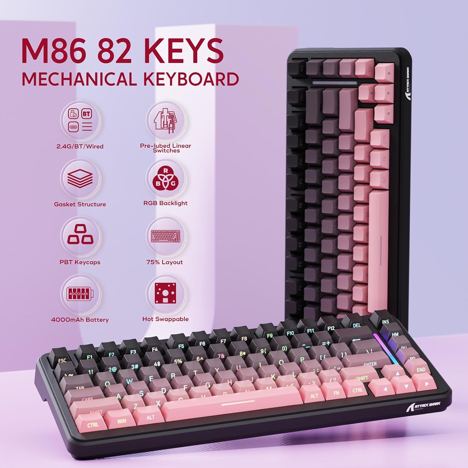 Attack Shark M86 Wireless Mechanical Keyboard - Pink Gradient