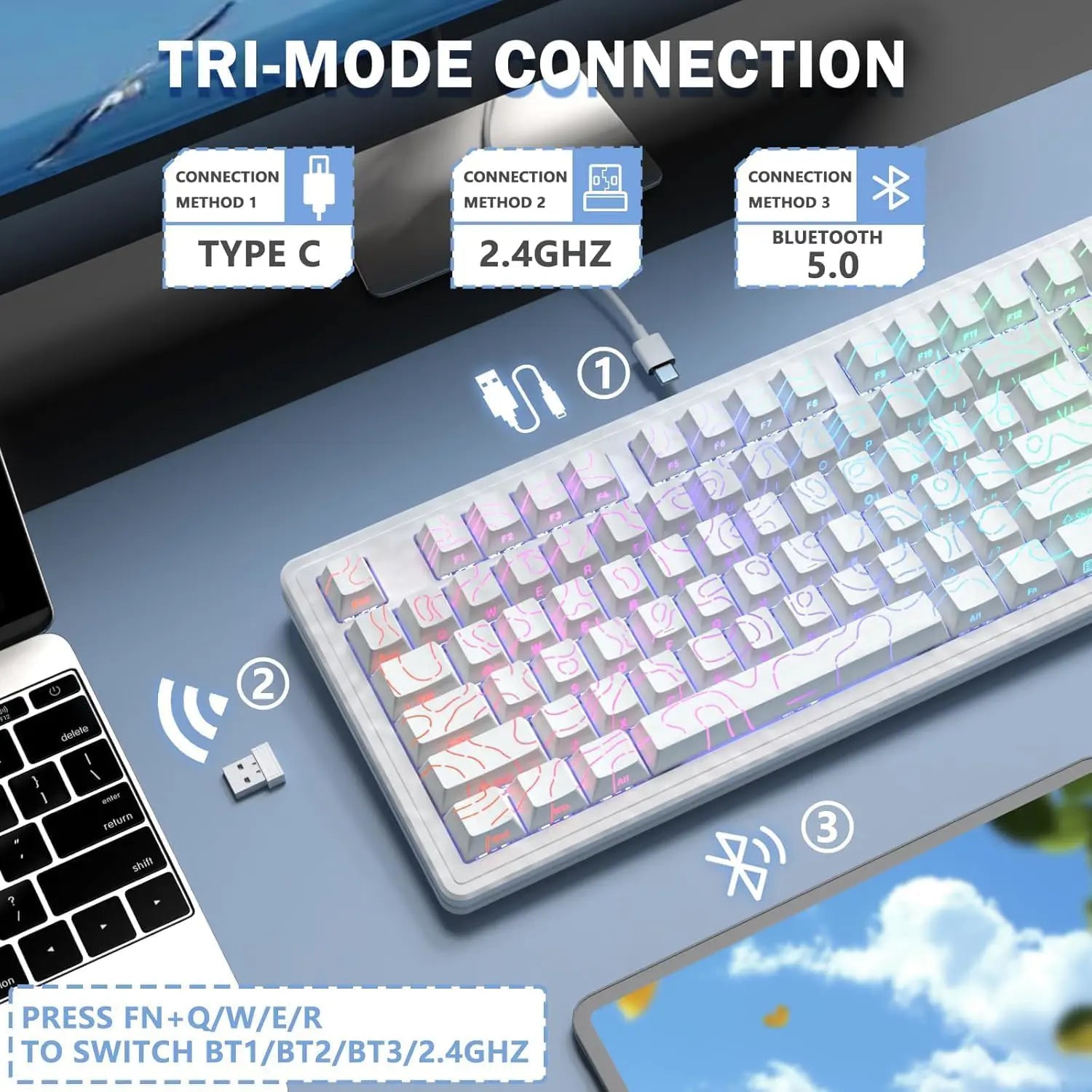 Attack Shark M87 Pro V2 Wireless Gaming Keyboard - White - PakByte Computers  