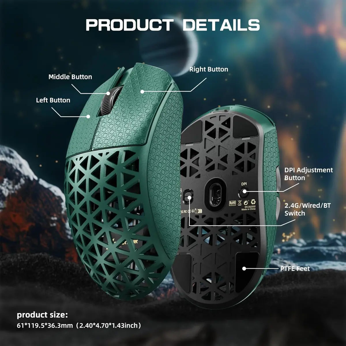 Attack Shark R5 Ultra 8K Carbon Fiber Wireless Gaming Mouse - Green