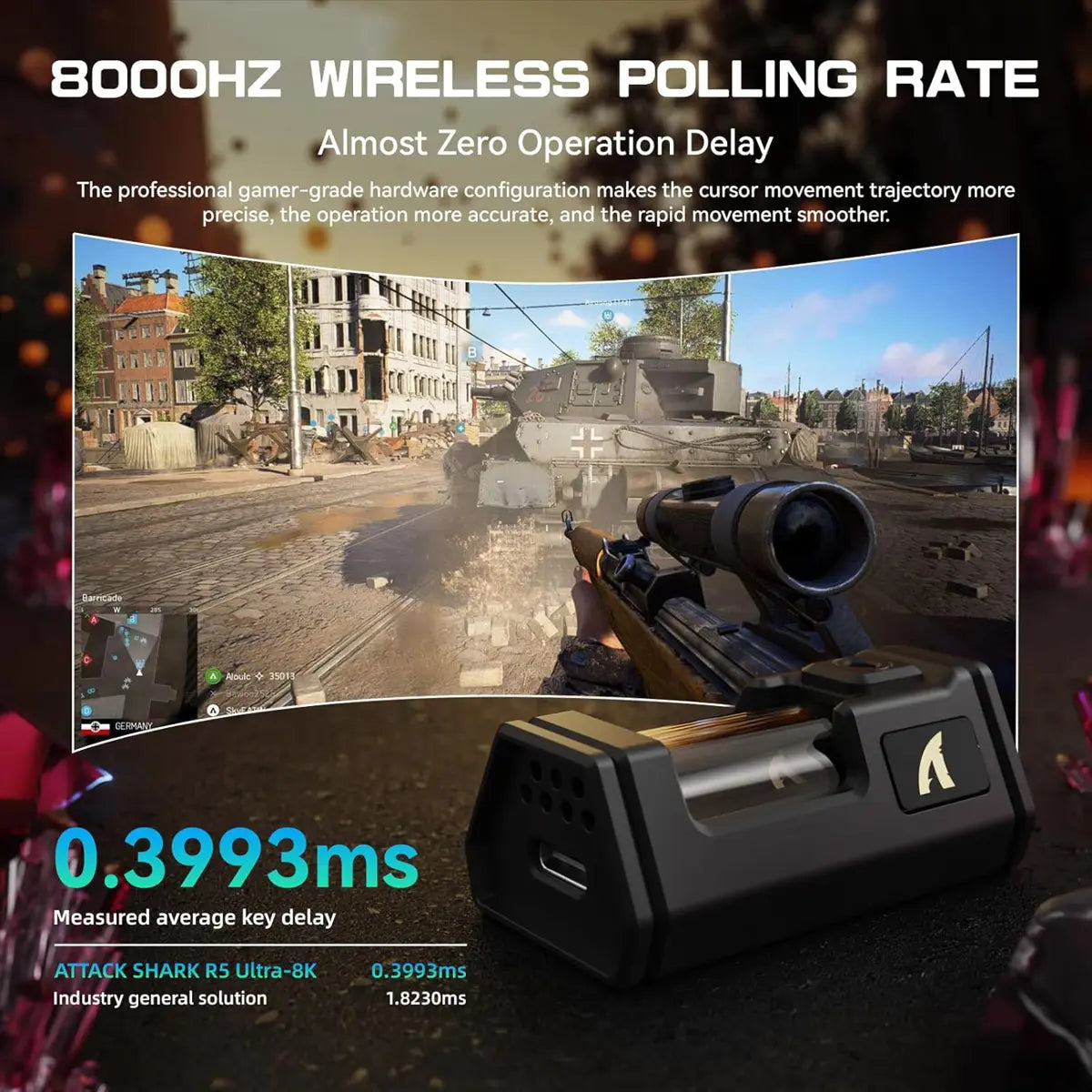 Attack Shark R5 Ultra 8K Carbon Fiber Wireless Gaming Mouse - Red
