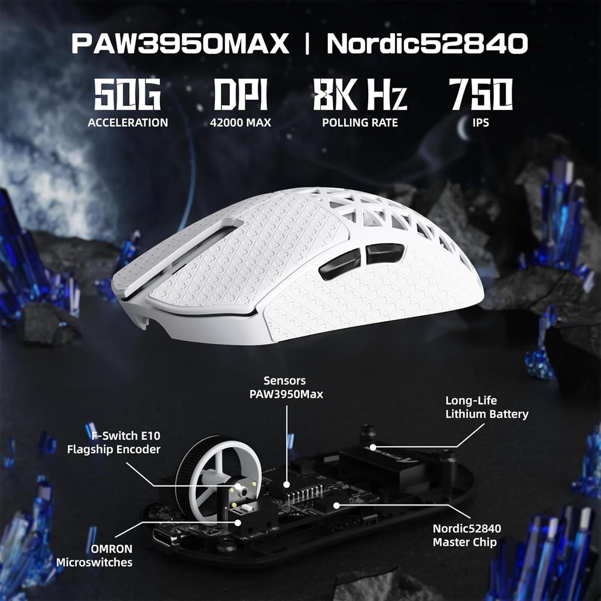 Attack Shark R5 Ultra 8K Carbon Fiber Wireless Gaming Mouse - White