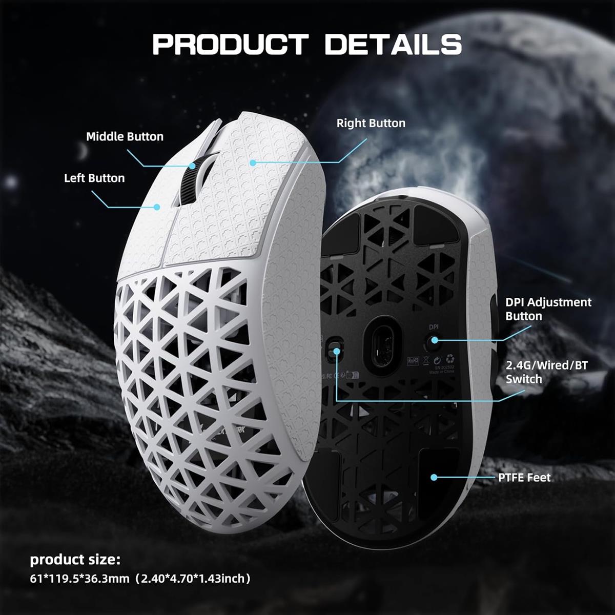 Attack Shark R5 Ultra 8K Carbon Fiber Wireless Gaming Mouse - White