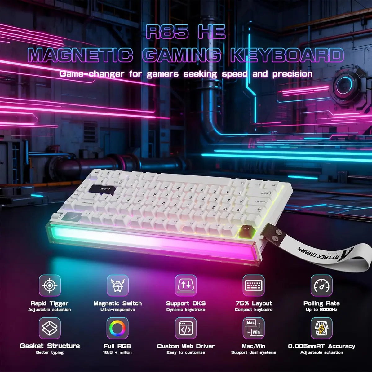 Attack Shark R85 HE 75% Wired Mechanical Keyboard - White - PakByte Computers  