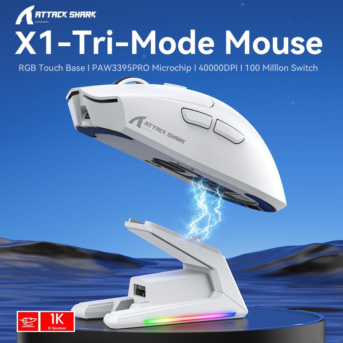 Attack Shark X1 Wireless Gaming Mouse with RGB Charging Dock - Black